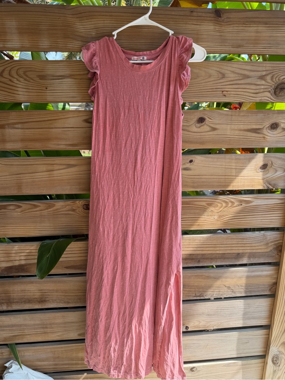 Pink Ruffle Sleeve Maxi Dress